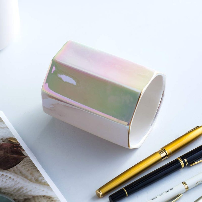 YOSCO Ceramic Desk Pen Holder Stand Cute Pencil Cup Pot Desk Organizer Makeup Brush Holder,Toothbrush Holders(Pearl) - Image 2